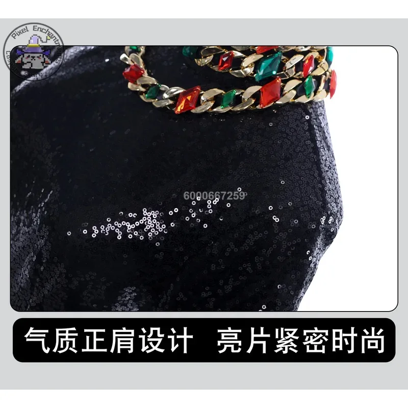 Movie Gal Gadot's Queen Cosplay Costume Black Sequin Covered Long Sleeve Dress for Women Adults Carnival Party Roleplay ComicCon