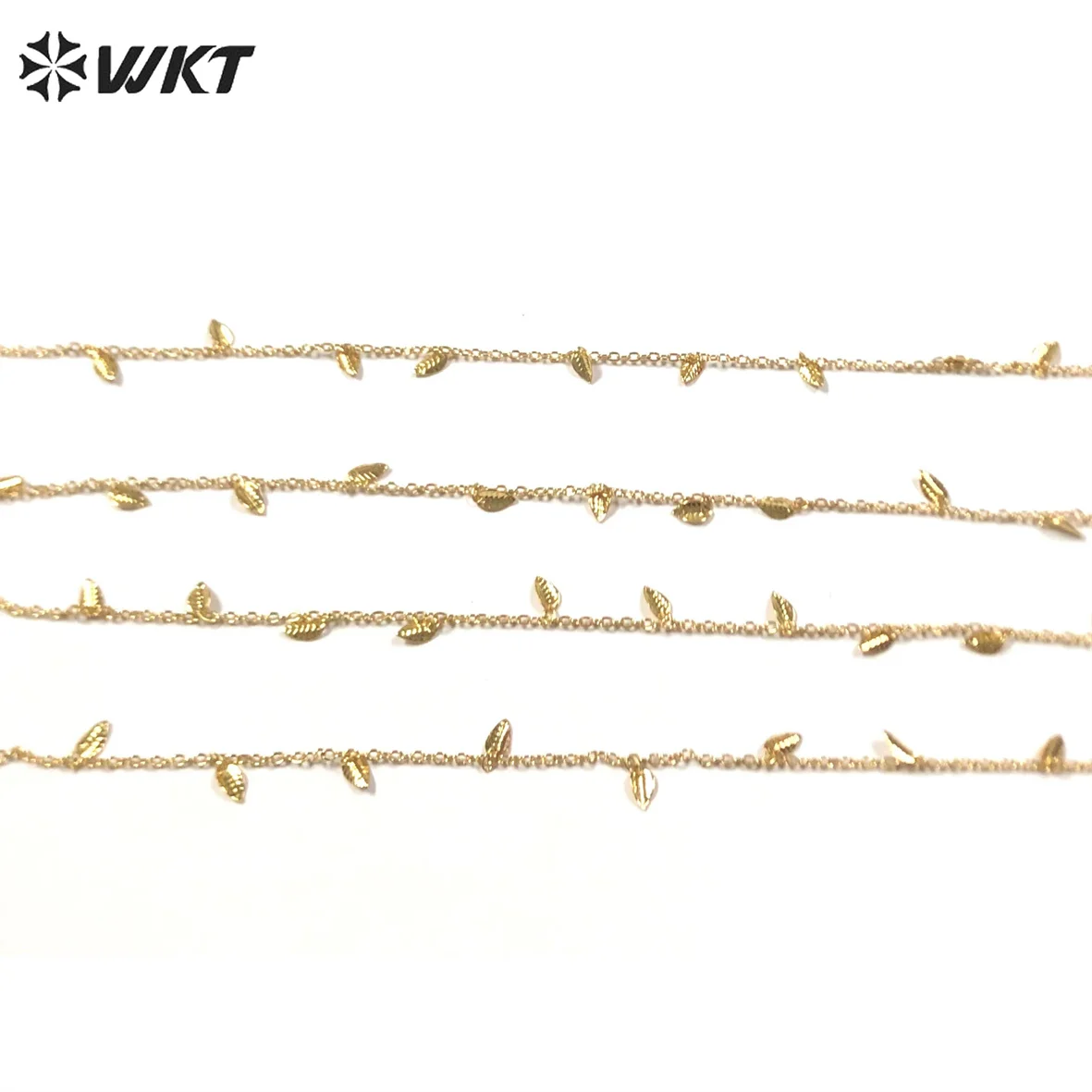 

WT-BC187 WKT Delicate Petite Leaf Shape Hanging on Yellow Brass Plated Chain Can DYI Bracelet Necklace Jewelry Accessories