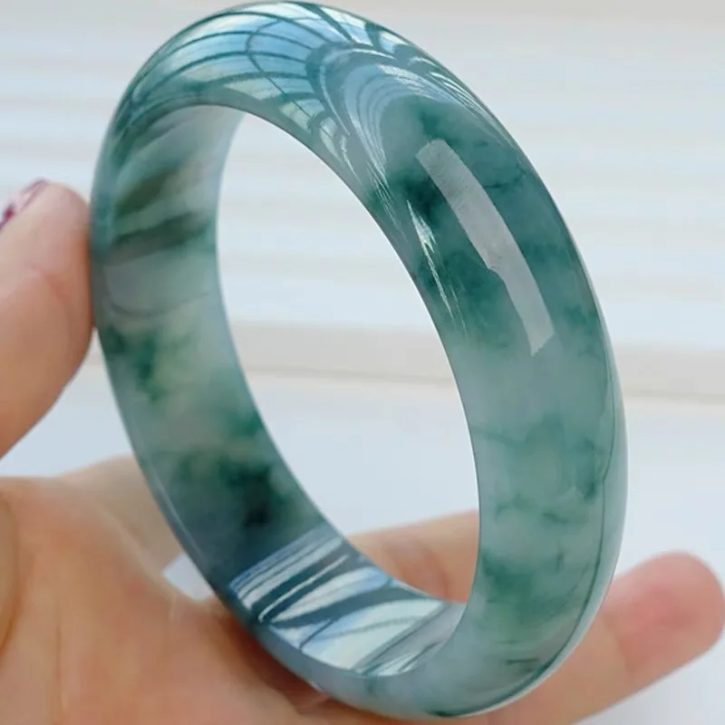 Ice Jadeite Bracelet from Myanmar, a gift for mom, a classic hand accessory, finely crafted with delicate floral patterns