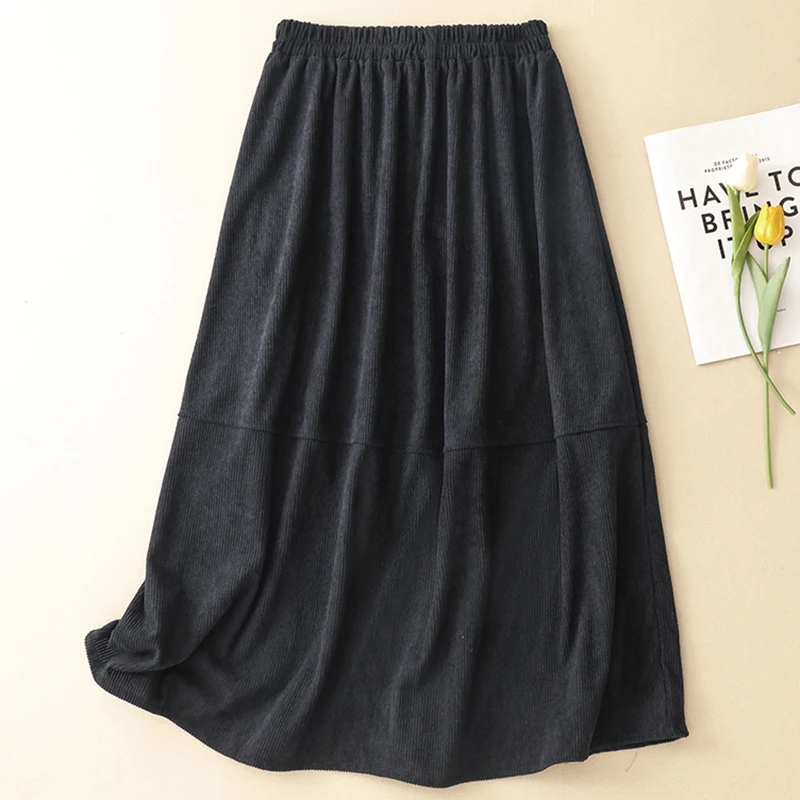 

High Quali Corduroy Ball Skirt with Large Sc s Mid-Length A-Line Silhouette for Commuting in Autumn And Winter