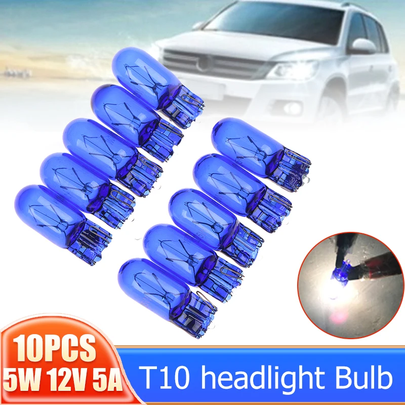 

10Pcs/Lot Car T10 Halogen Instrument Light W5w Wedges 12V 5W Xenon Signal Lamps 6000K White Reading Lights Clearance Lamp