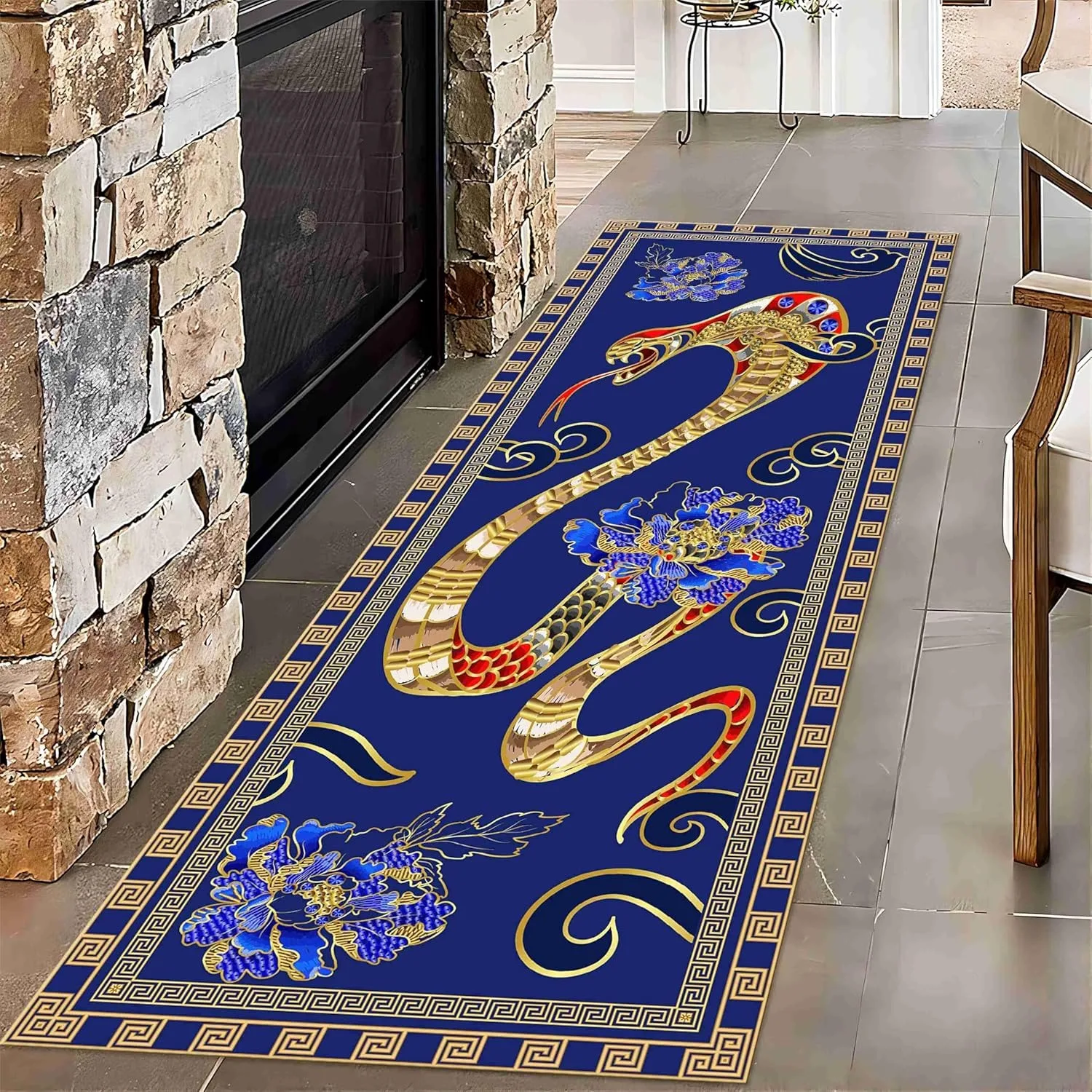 Snake Runner Rug, Modern Abstract Optical Illusion Circles Snake Hallway Runner Rug, Non-Slip Long Area Rug for Entrance