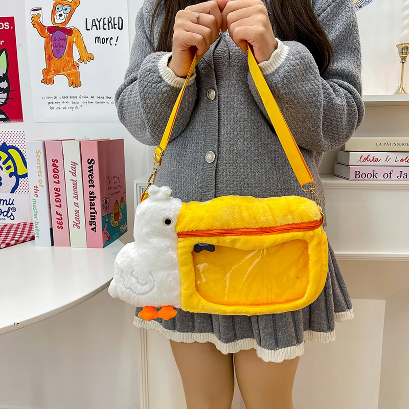 

Милые прозрачные сумки через плечо большой емкости Pelican для женщин, мягкие плюшевые легкие модные сумки с героями мультфильмов JK It Bag для девочек