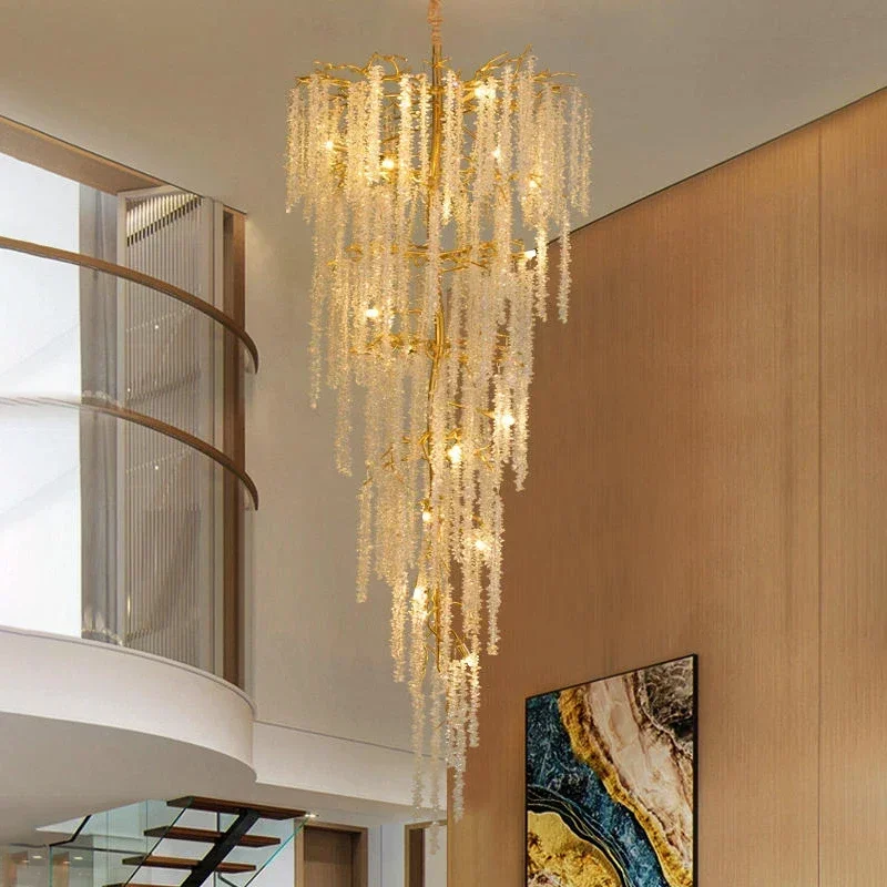 Modern Large Luxury Living Room Chandelier For Staircase French New Design K9 Crystals Villa Hotel Lamp Shiny Armature