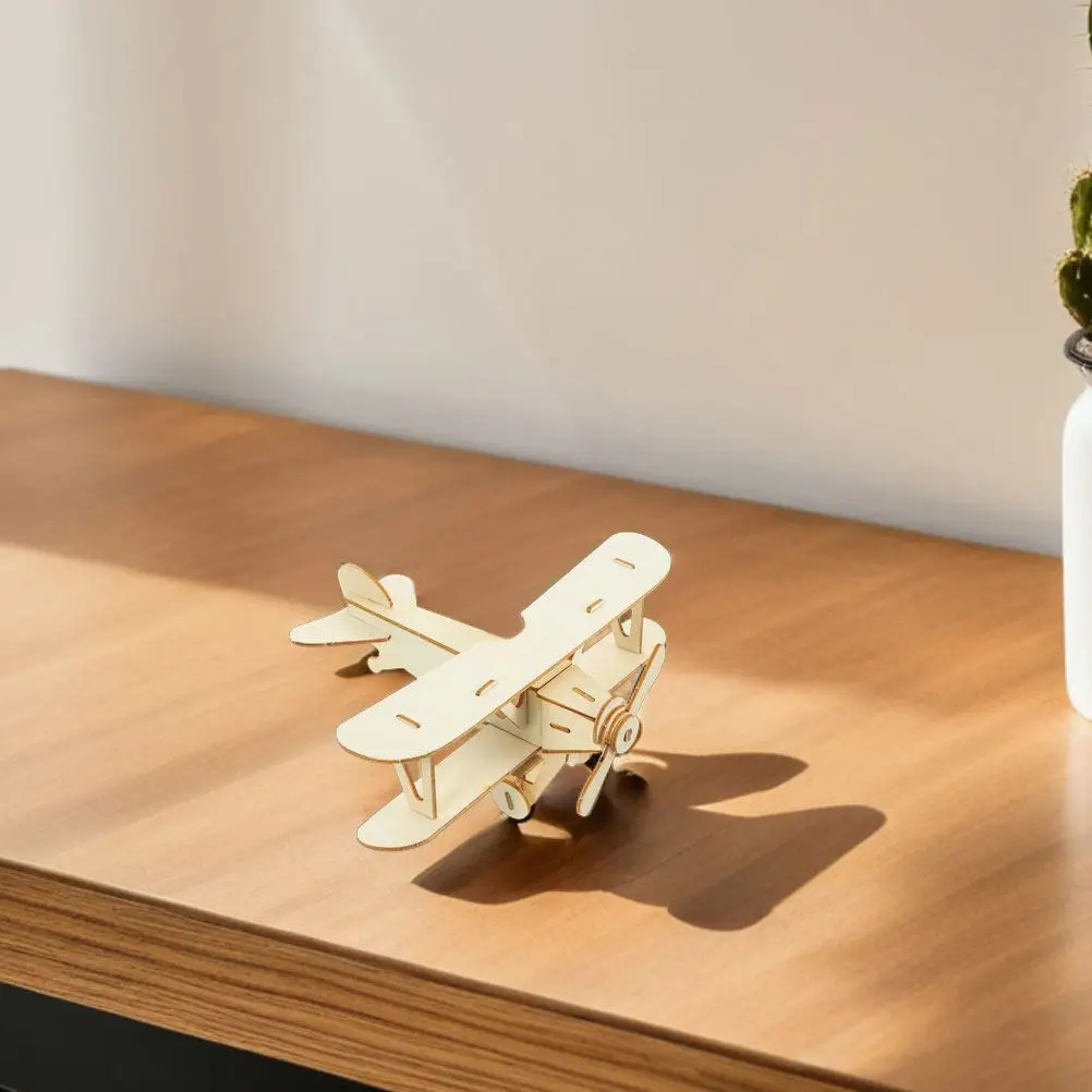 3Pcs Wooden Airplane Puzzle Kit Painting Craft for Kids Fine Motor Skill Development Indoor Decor Model Airplane Kit