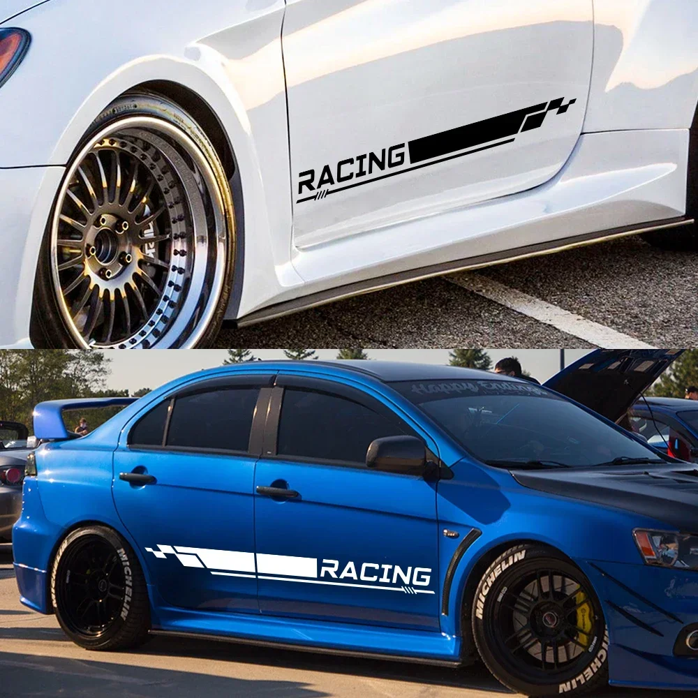 2Pcs Car Side Door Racing Graphic Sticker Self Adhesive Vinyl Decal Waterproof Auto Body Skirt Exterior Styling Decor Accessorie