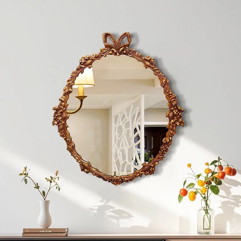 New European bathroom bathroom bronze oval bathroom decoration makeup entrance mirror