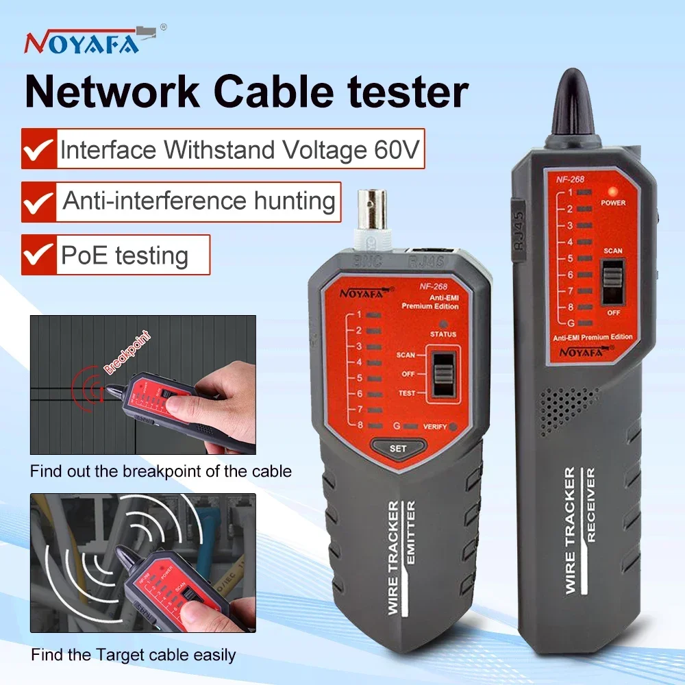 Network Cabo Tester com Localizar Falha Stp Utp Cabo Tracker Suporte Continuidade Test Wire Tracer Noyafa-nf268