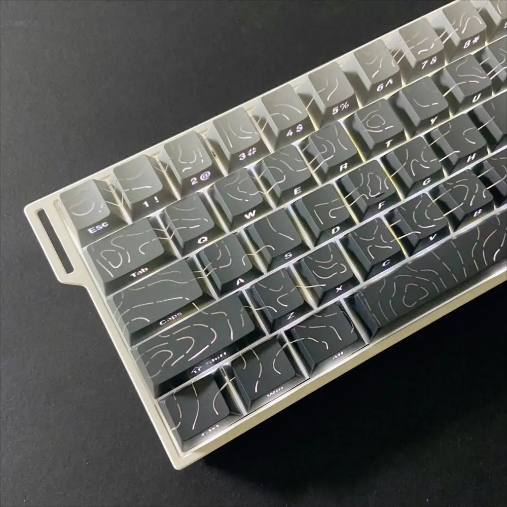 Translucent Sided Gradient Keycaps Purple Green Shine Through PBT Keycaps Original Height Five-Sided Side Printed Keycaps