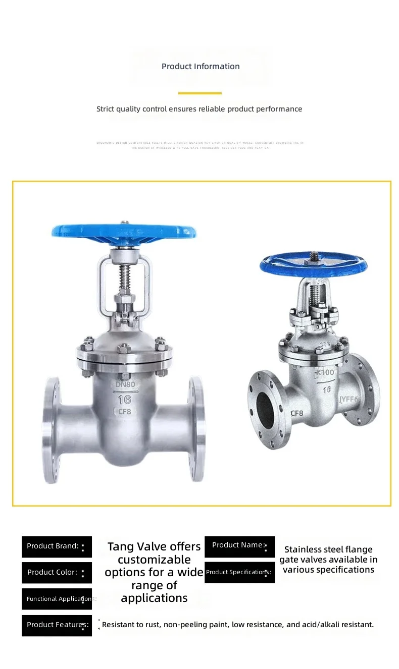 Stainless steel 304 flange gate valve Rising rod hard seal large diameter valve High temperature and high pressure