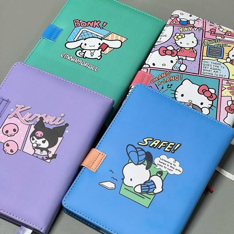 Kawaii Cinnamoroll Kuromi Pochacco Hello Kitty Magnetic Closure Notebook Color Pages Cartoon Printing Student Handbook Notebook