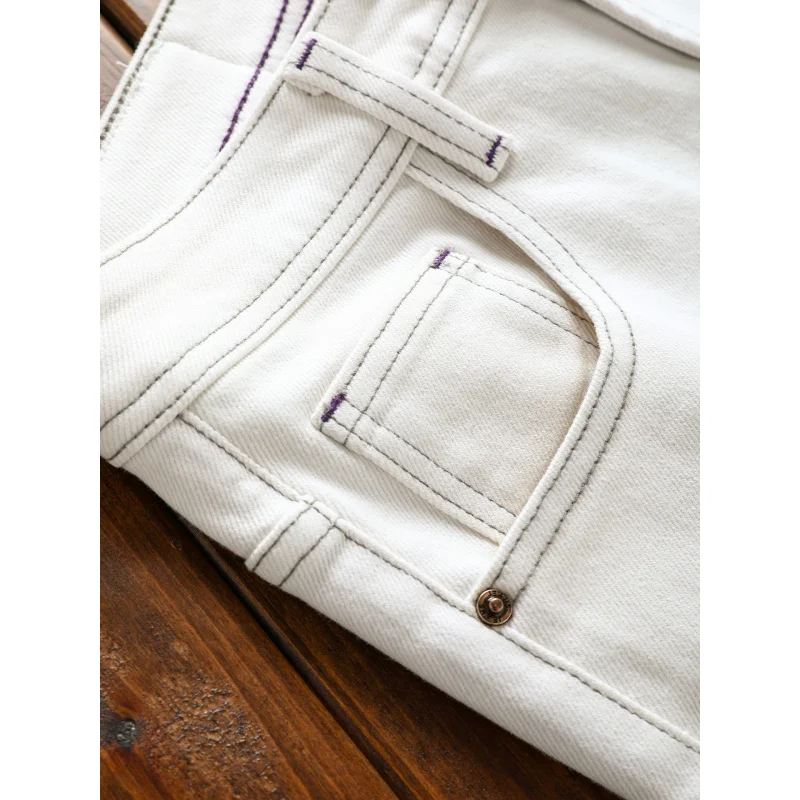 2025年新作 ホワイトジーンズ メンズ 秋 カジュアル トレンド ストレッチ スモールストレート ハイエンドパンツ