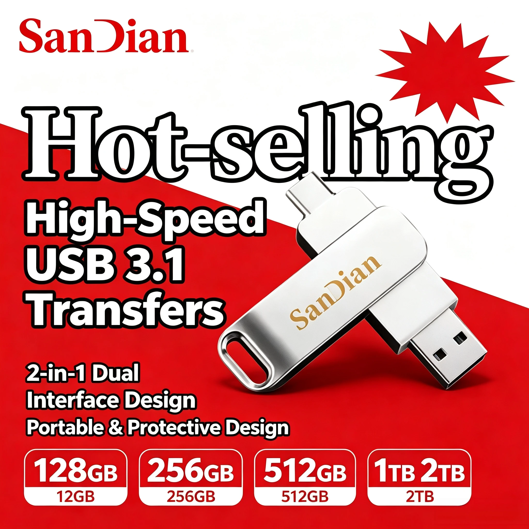 NEW Type-C+A 512GB USB 3.1 Dual 2 in 1 Flash Drive Metal Pendrive 150MBs High Speed for Phone Laptop PC Pro Use