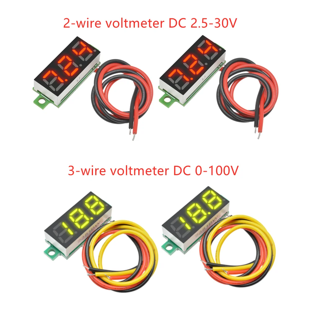 5Pcs 0.28 Inch DC LED Digital Voltmeter 0-100V Voltage Meter Auto Car Mobile Power Voltage Tester White Red Green Blue Yellow