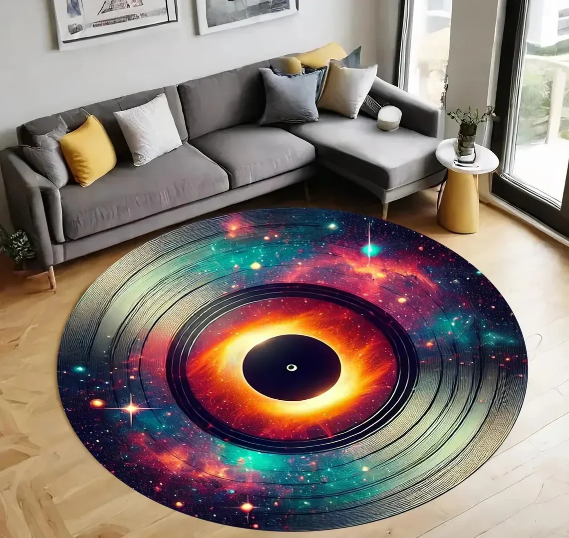 ~O~Music-Themed Round Rug – Non-Slip Floor Mat with Notes & Instrument Print for Living Room & Bedroom
