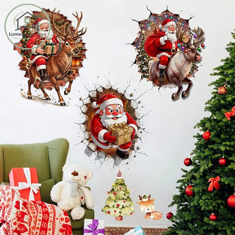 Santa Claus Wall Sticker Self-adhesive Vinyl Decal Waterproof 1PC Festive Xmas Decor for Home Classroom Party Use