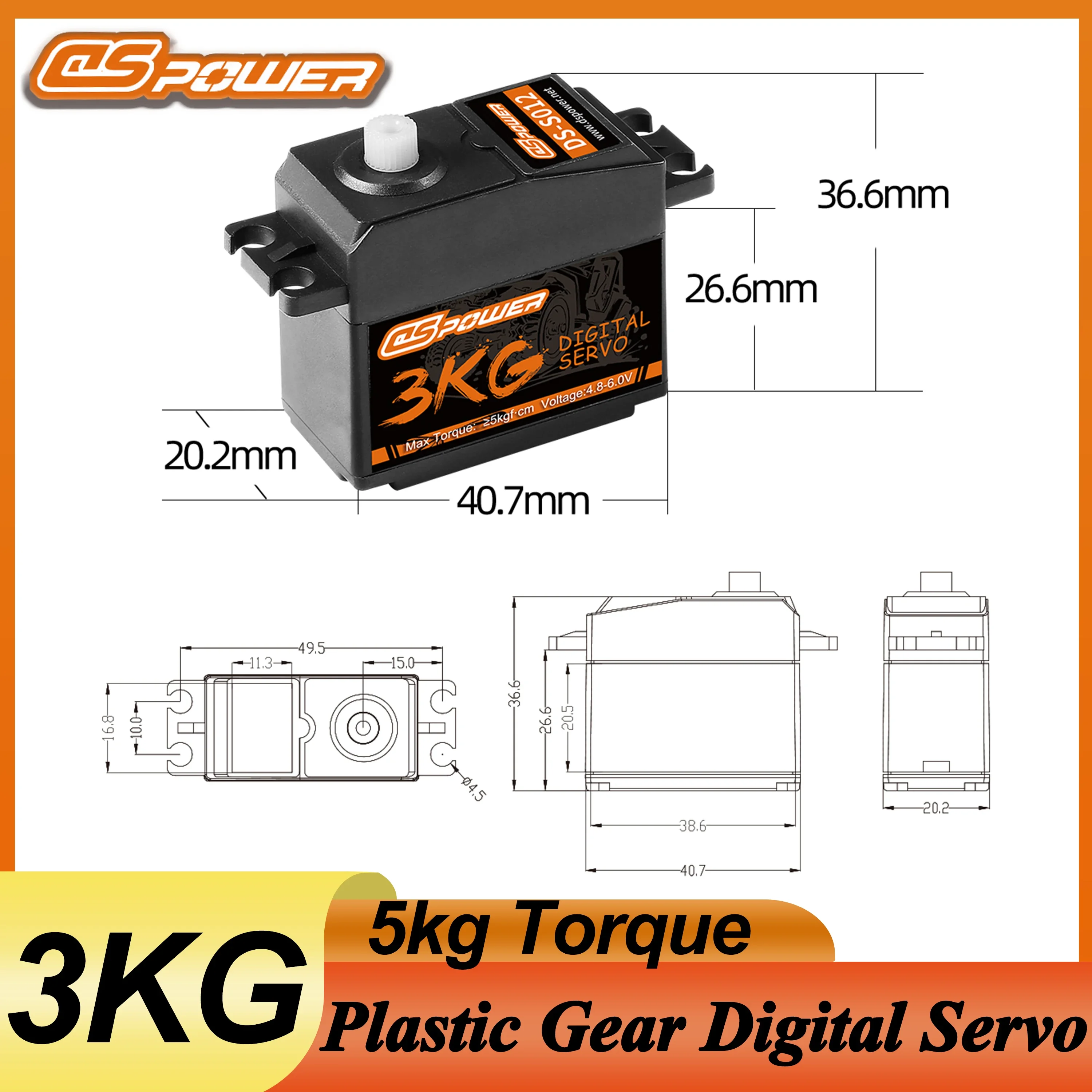 

DSpower 3KG Plastic Gear Waterproof Digital Micro Servo 5kg Torque for RC Car Plane Drone Helicopter Boat Robot Wltoys HSP Axial