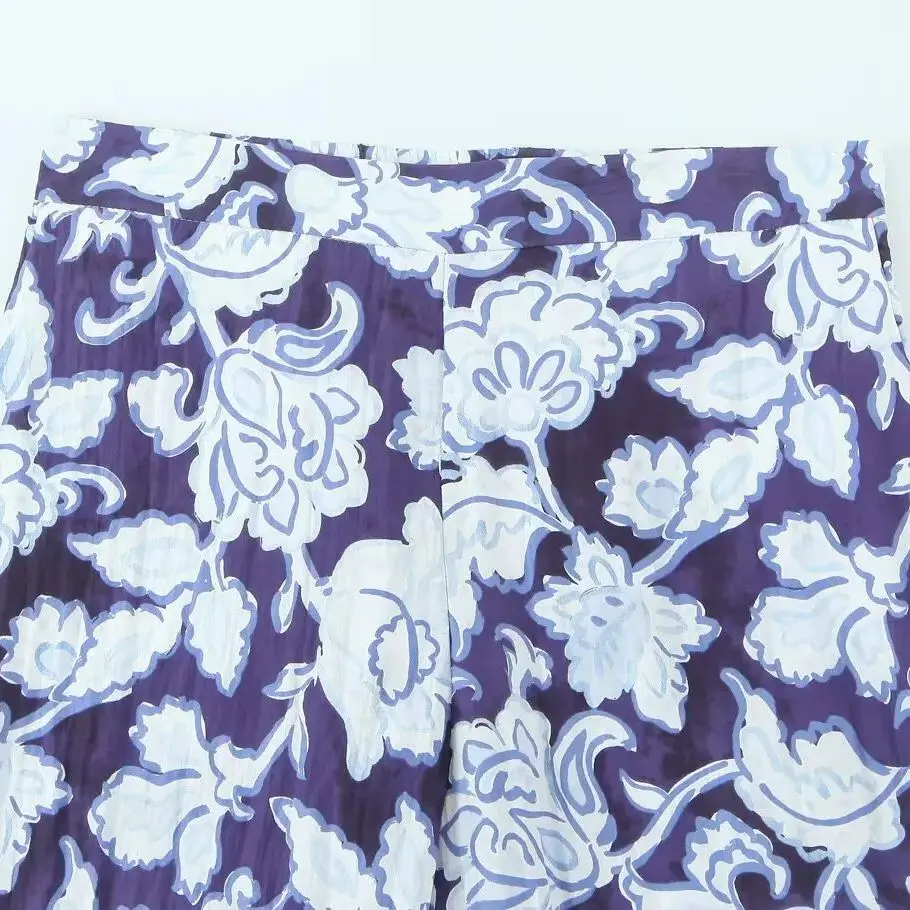 2025 امرأة الموضة الأوروبية والأمريكية الصيف منتج جديد زهرة مطبوعة عادية مستقيم السراويل بنطلون Mujer