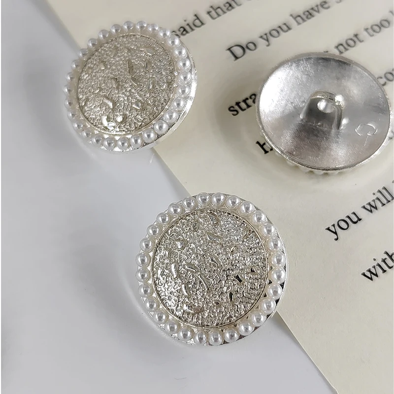 21MM Luxury Silver Pearl Beaded Shank Buttons For Clothing 6Pcs High Quality Beautiful Metal Round Sewing Button Needlework DIY