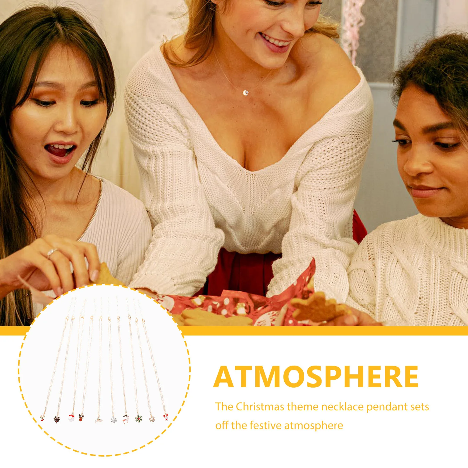 

10pcs Christmas Pendant Necklace Set Alloy Clavicle Chain Dripping Oil Design Women Jewelry Holiday Party Gift Christmas Decor