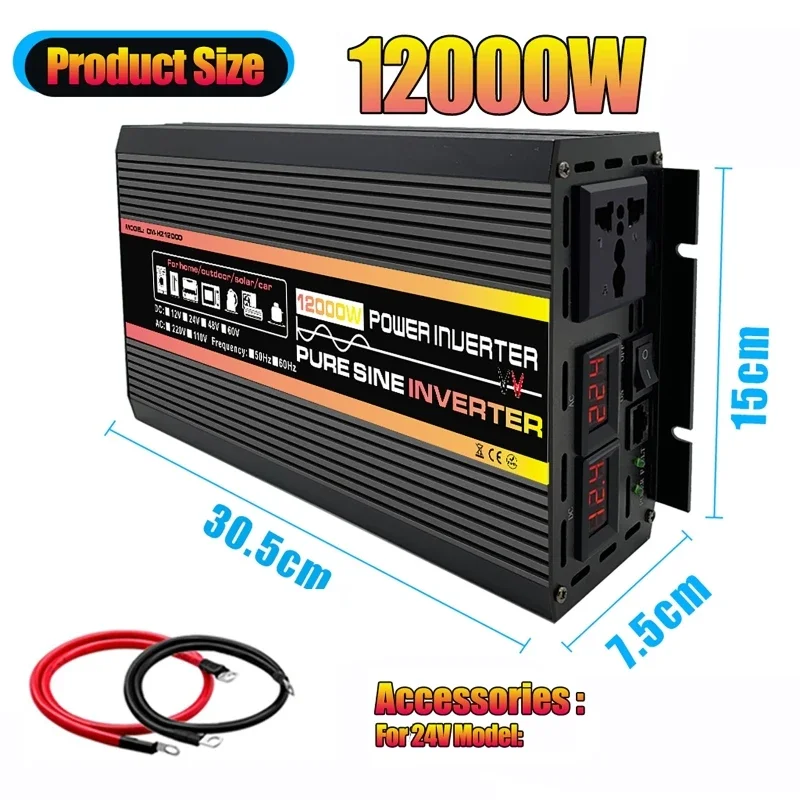 10000/12000W Onda Sinusoidale Pura Inverter di Potenza Trasformatore di Tensione Display Digitale Intelligente Auto Casa Esterna Convertitore DC12V-220V