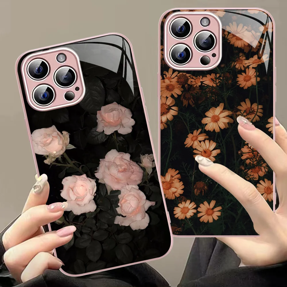 

Sunflower Chrysanthemum Phone Case Tempered Glass For iphone 14 13 12 11 Pro Mini XS MAX 14Plus X XS XR Fundas