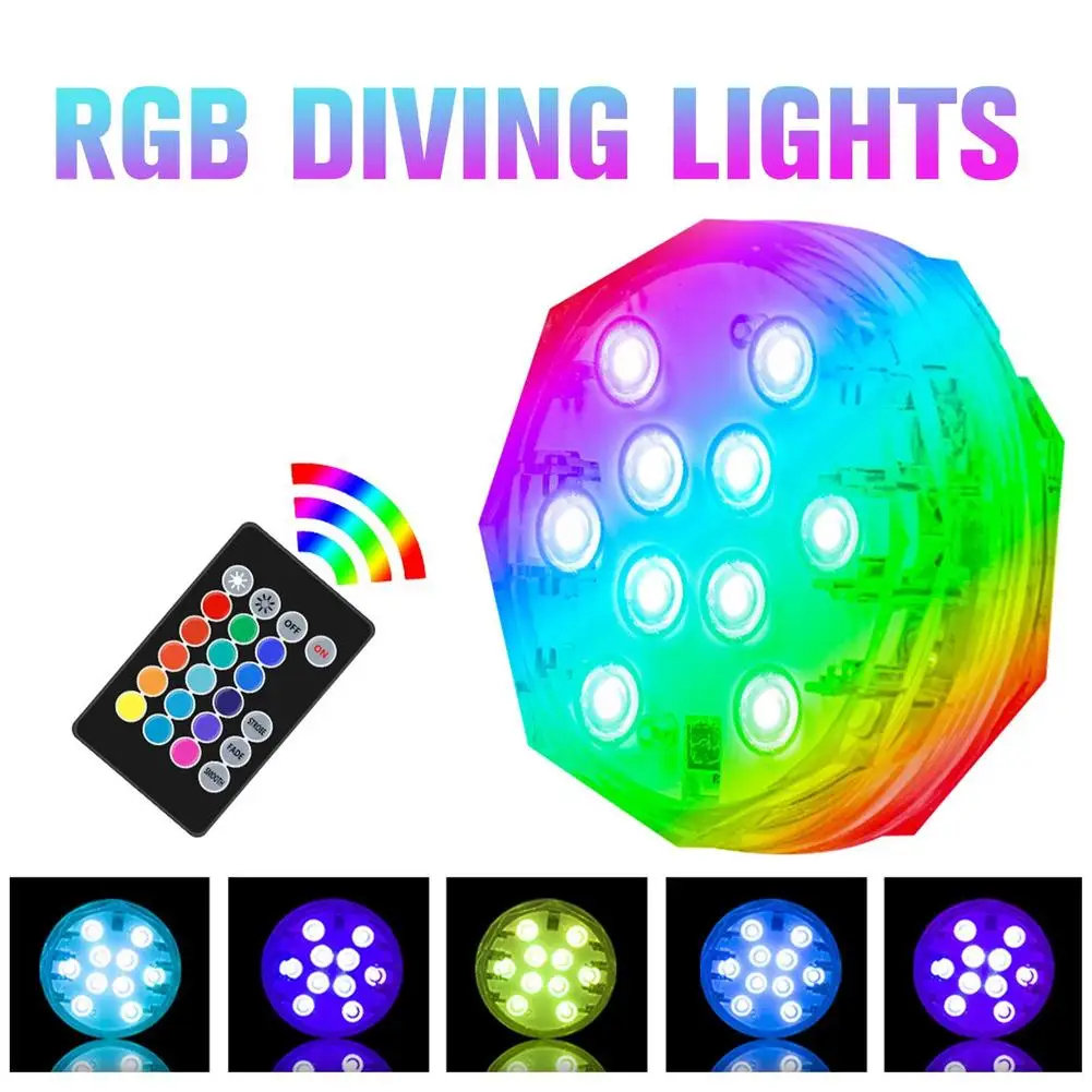 مصباح LED غاطس RGB ، مصباح ليلي لبركة السمك ، حمام سباحة ، تركيبات إضاءة مع جهاز تحكم عن بعد ، Z8w8 ،