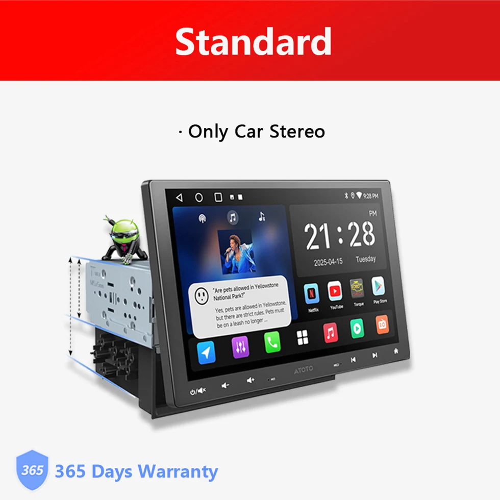 10 inch Android autoradio, geschikt voor 1Din/2Din, zwevend intrekbaar scherm, autoradio met camera, DSP/FM/RDS WIFI Bluetooth Apple CarPlay Android Auto head units A5L Atotozone
