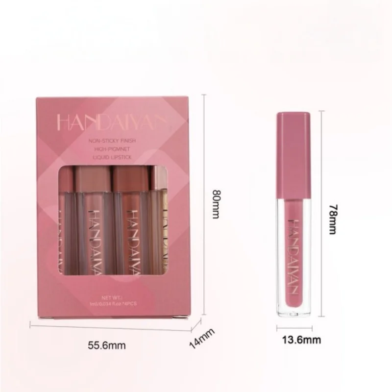 Aksamitny błyszczyk do ust Wodoodporny tint do ust Zestaw 4 sztuk Długotrwały Łatwy w aplikacji Nieklejący się Makijaż Zestaw błyszczyków do ust Płynny zestaw szminek