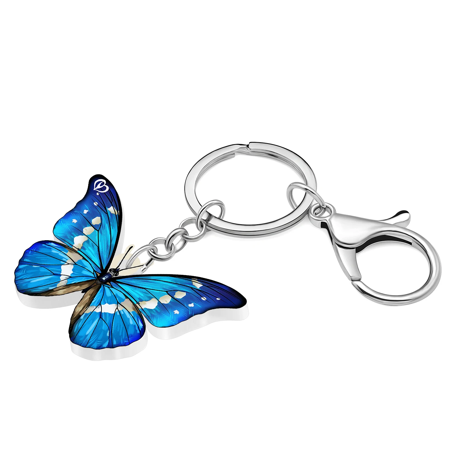 BONSNY Acrylic Blue Morpho Helena Butterfly Keychain Keyring Jewelry Backpack Car Accessories For Women Girls Charm Gifts