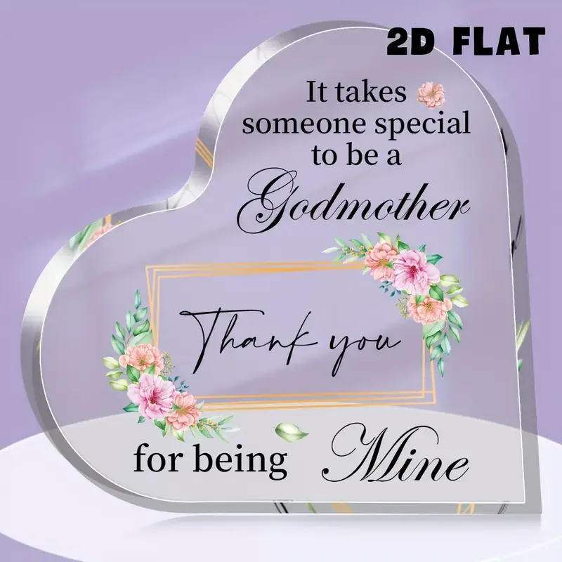 2D Flat, 1pc Thank You for Being My Godmother Heart-Shaped Acrylic Plaque, Home Office Desk Decorative Plaques Ornaments