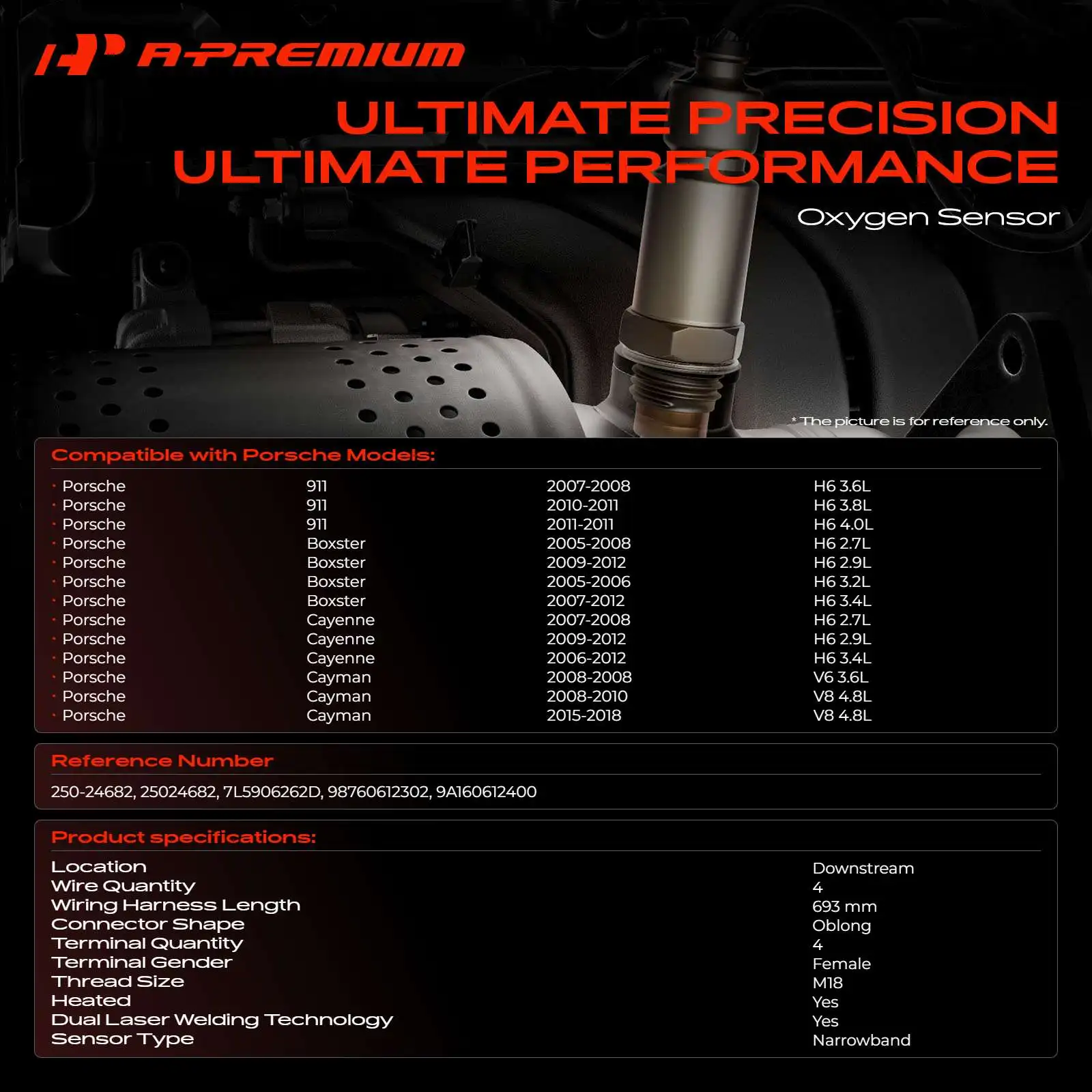 A-Premium Downstream O2 Oxygen Sensor for Porsche Cayenne 2008-2018 911 2007-2011 Boxster