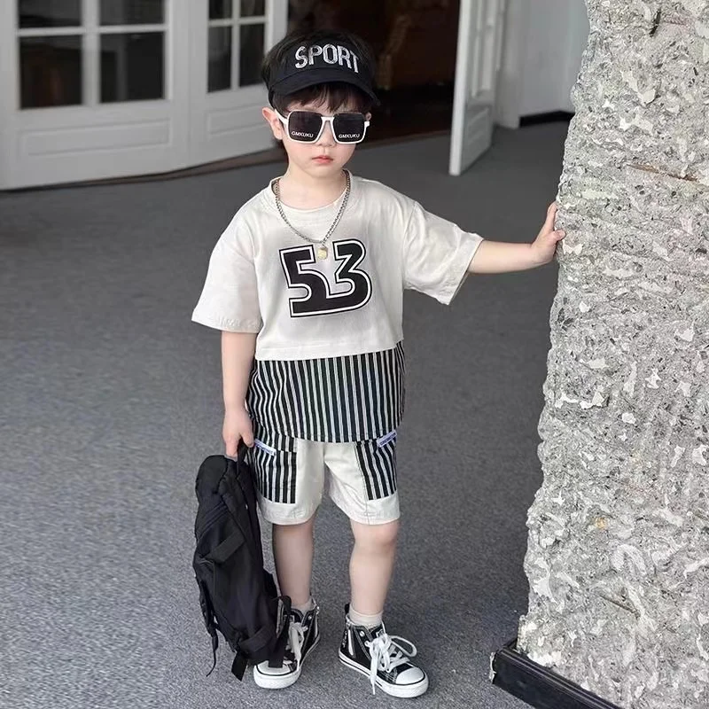 

Boys Summer Set 2024 New Western Style Letter Short sleeved Boys Baby Clothes Children's Summer Cool Two Piece Set Trendy