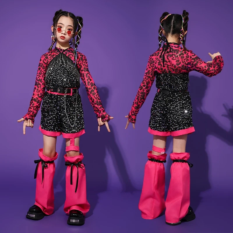 Girls Sequin Jazz Costume Hip Hop Dance Clothes Kids Catwalk Concert Performance Clothing Suit Stage Outfit Rave Wear BL12956