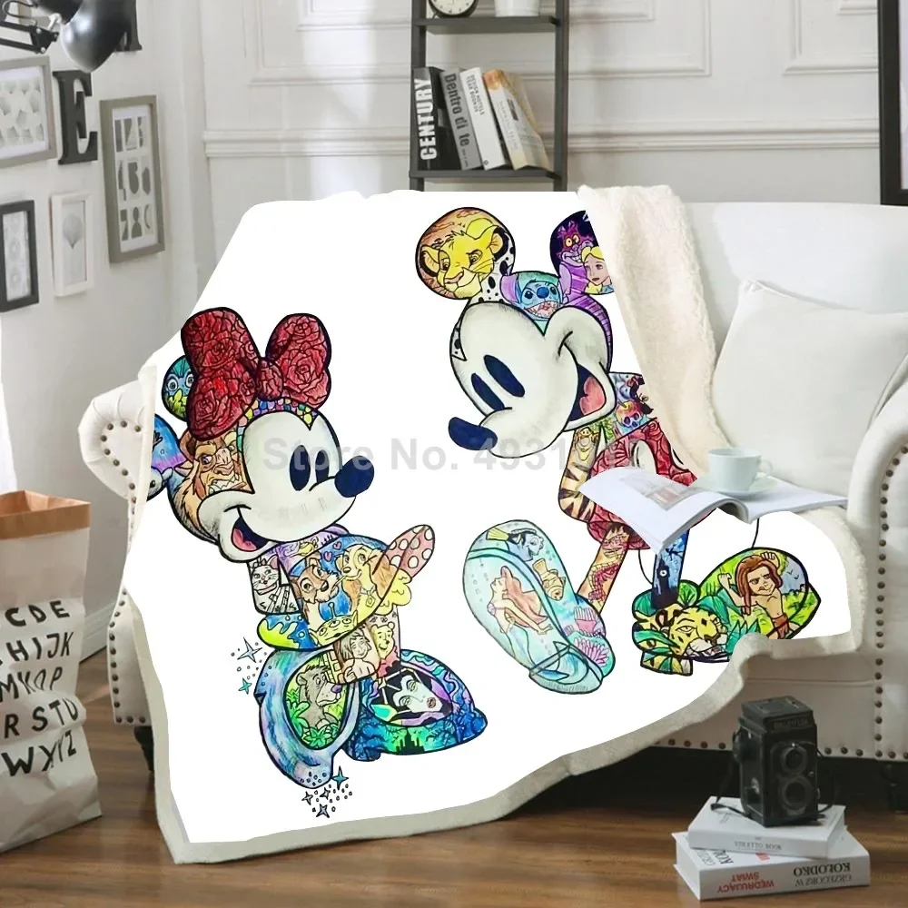 Disney Blue Colorful Mickey Mouse Minnie Cute Kids Blanket Throw for Bed Sofa Decor Fleece Nap Blankets Boys Girls Children Gift