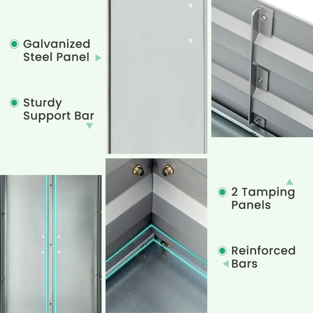 سرير حديقة مرتفع بأرجل، صندوق زراعة فولاذي مجلفن مقاس 46 × 24 × 32 للخضروات والزهور والفواكه، فضي سهل التجميع