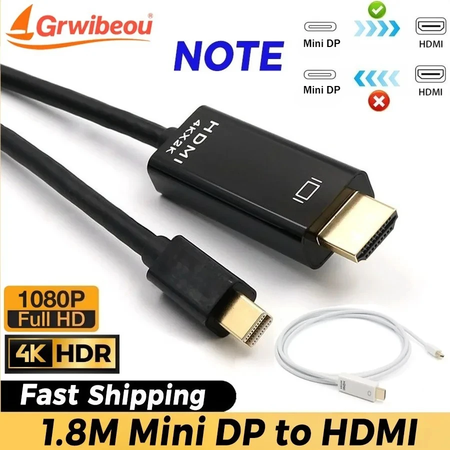 1.8M Mini DP To HDMI-compatible Cable Adapter Mini DisplayPort To HDMI-compatible Cable for Laptop Projector Apple Mac Macbook