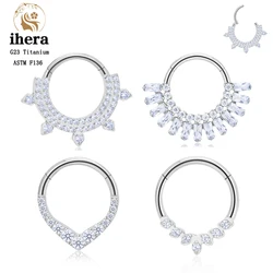 ASTM F136 G23 Titanium Round Septum Clicker Nose Rings Hoop Zircon 16G Ear Tragus Cartilage Daith Earrings Piercing Body Jewelry