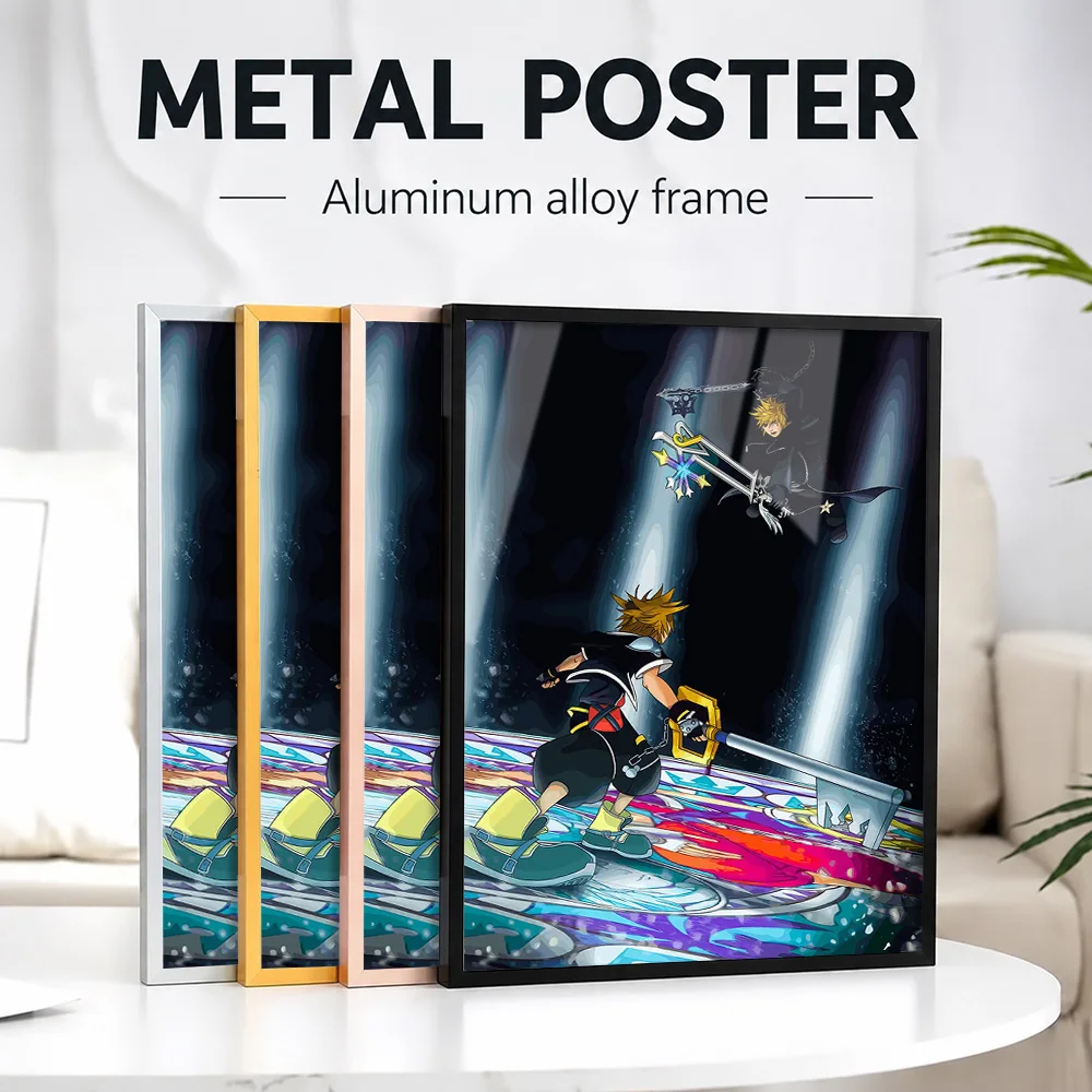 Kingdom Hearts: Sora Vs Roxas Metal Poster With Aluminum Alloy Frame Personalized Photo Epic Fantasy Style Wall Art For Library