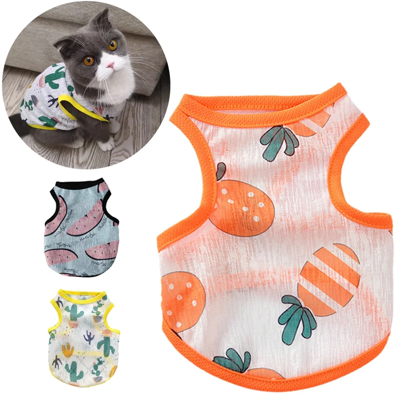 Sun Protection Clothing for Cats Summer Pet Vest Ultra-thin Breathable Cute Print Kitten Puppy Rabbit Clothes Pajamas ropa gato