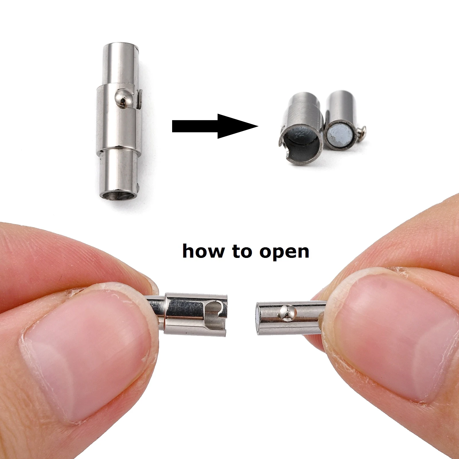 50pcs 304 Stainless Steel Locking Tube Magnetic Clasps Column Magnetic Closure for Leather Bracelet Jewelry Findings