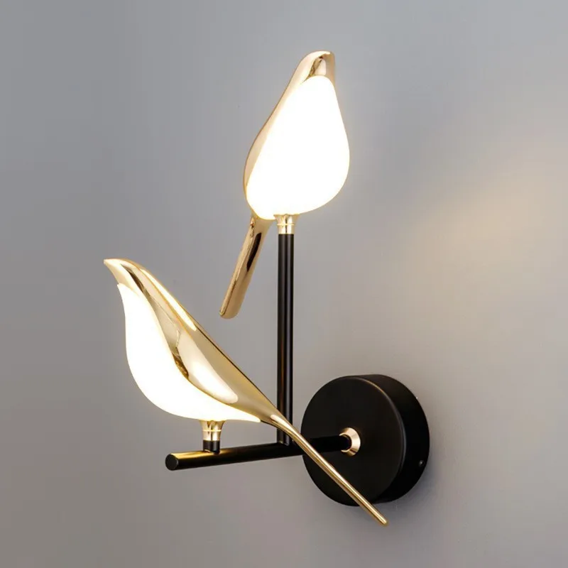 LED Magpie Bird Wall Lamp Modern Simple Bedroom Bedside Living Room Scandinavian Aisle Staircase Lamps Lanterns Gold Wall Light