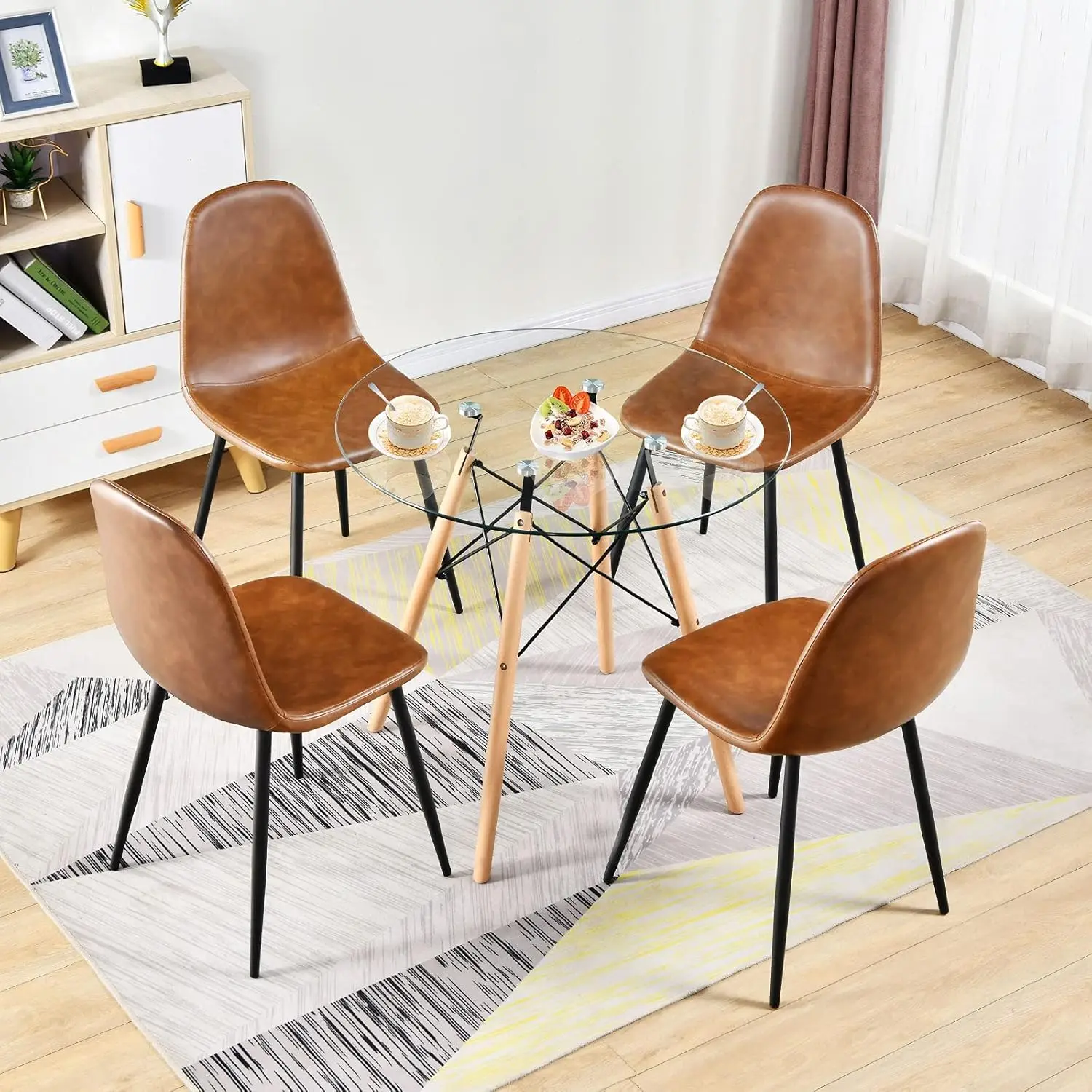 Petite table de cuisine circulaire moderne avec pieds en bois, table de salle à manger transparente pour petits espaces, 32 po