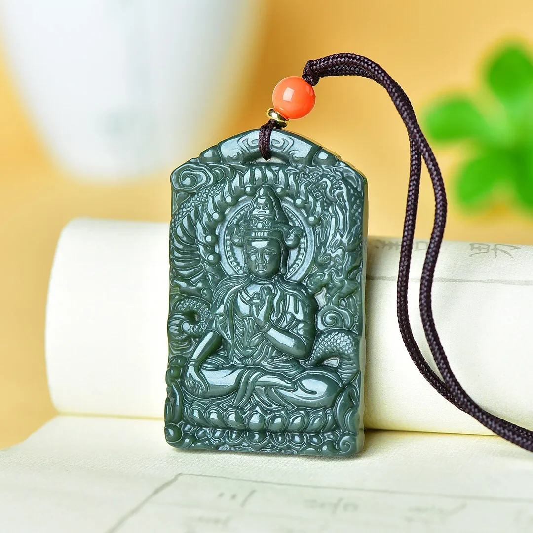 Hetian-Colgante de Jade Guanyin para mujer, colgante de joyería, dijes, collar Real tallado, regalo Natural Vintage, Diseñador