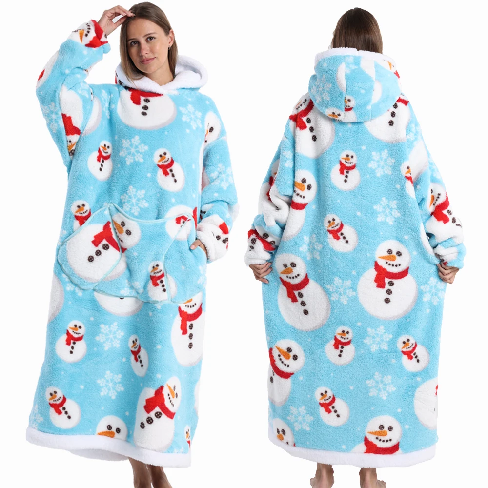 Oversized Hooded Wearable Throw Blanket For Women Men Soft Plush Fleece Blanket With Sleeves Multiple Cartoon & Holiday Patterns