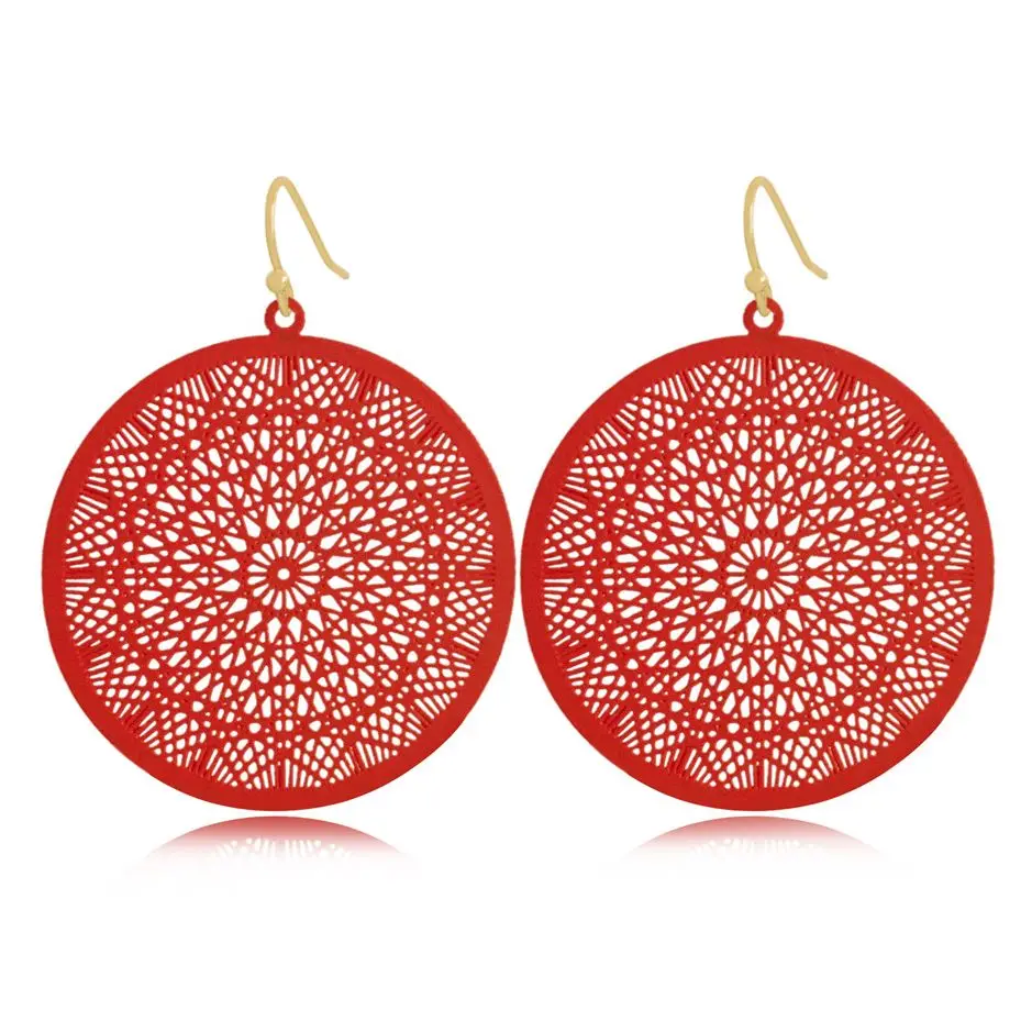 New Vintage Earrings Geometric Earrings For Women Girl Boho Complex Pattern Hollow Carving Round Drop Earrings