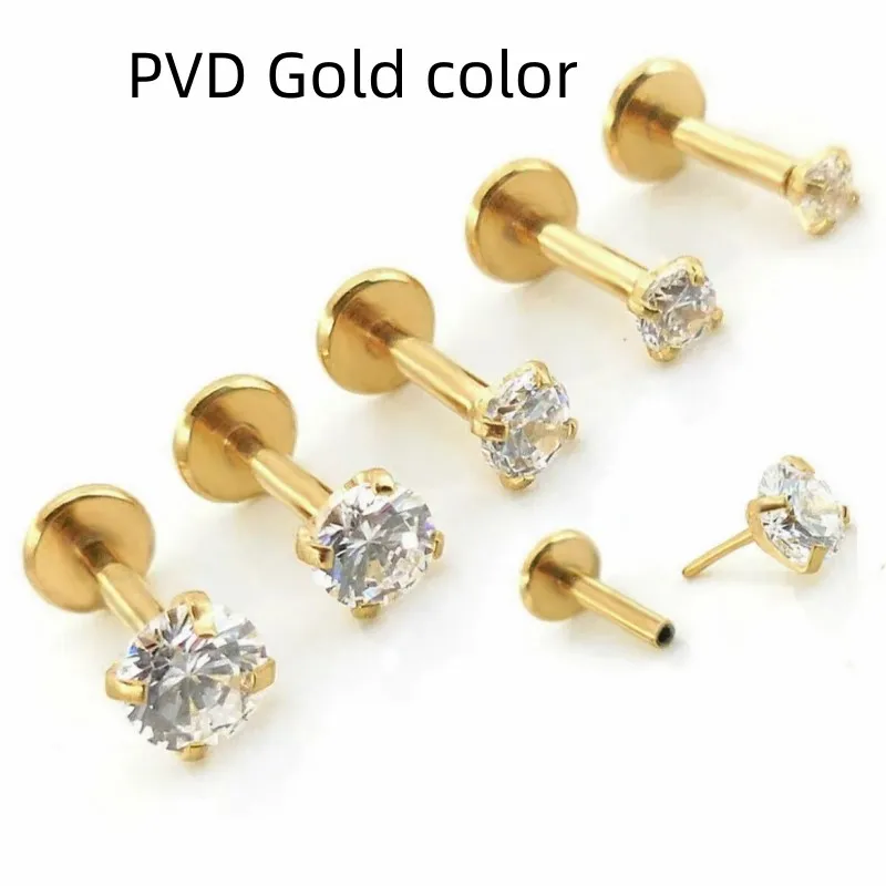 50pcs Body Jewelry 20G 16G Push In  Nose Lip Labret Morne Rings Earrings Stud CZ Cartilage Helix Tragus Piercings Body Jewelry