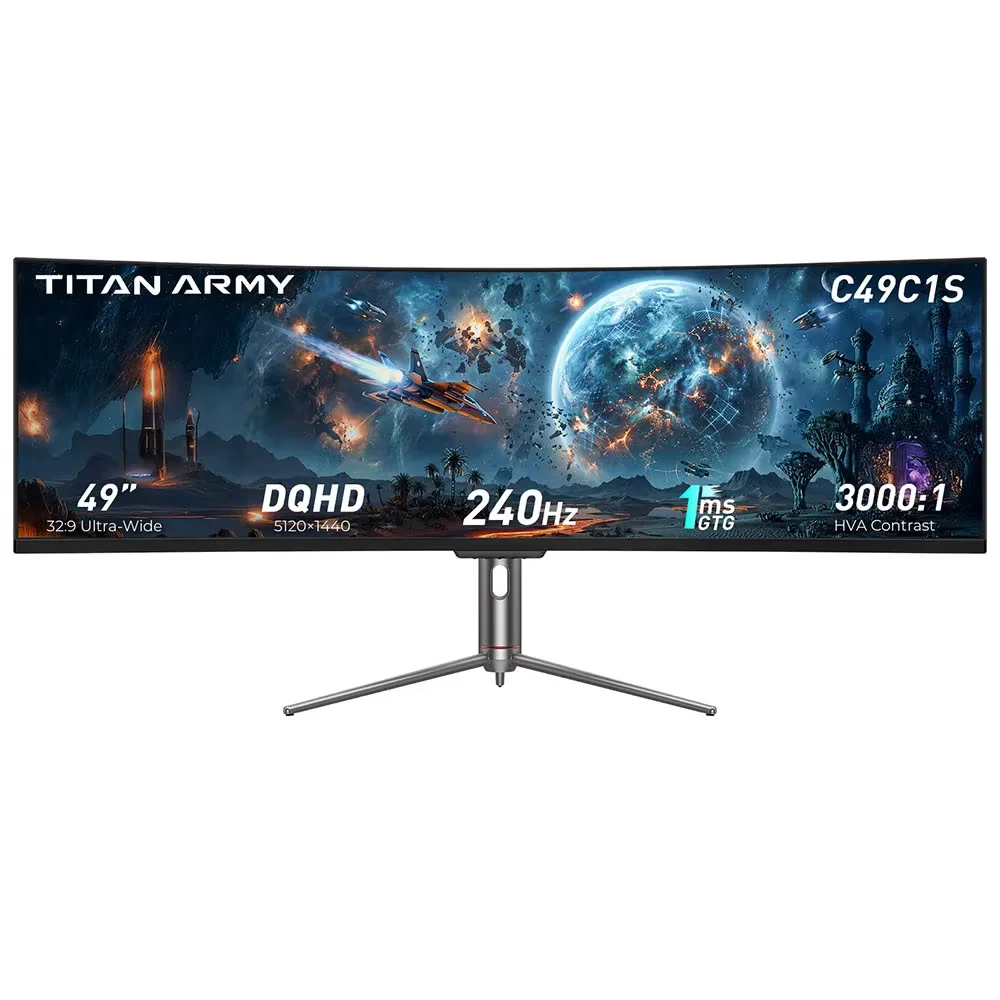 TITAN ARMY C49C1S Fast VA-gamingmonitor, 49-inch 32:9 gebogen, 1800R kromming en dubbele QHD (5120 × 1440) resolutie, 240Hz, 1ms MPRT, 1,07 miljard kleuren (8-bit + FRC), HDR400, ondersteunt