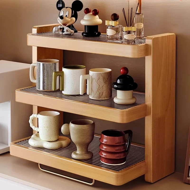 

Acrylic and Solid Wood Water Cup Holder Detachable Shelf Organizer Mold-Proof Trapezoidal Storage Rack Tea Display Cabinet