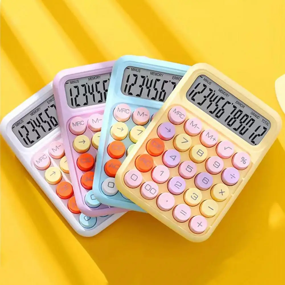 Kalkulator Keyboard mekanis, warna permen, tombol bulat, layar besar untuk kalkulator portabel kantor sekolah rumah